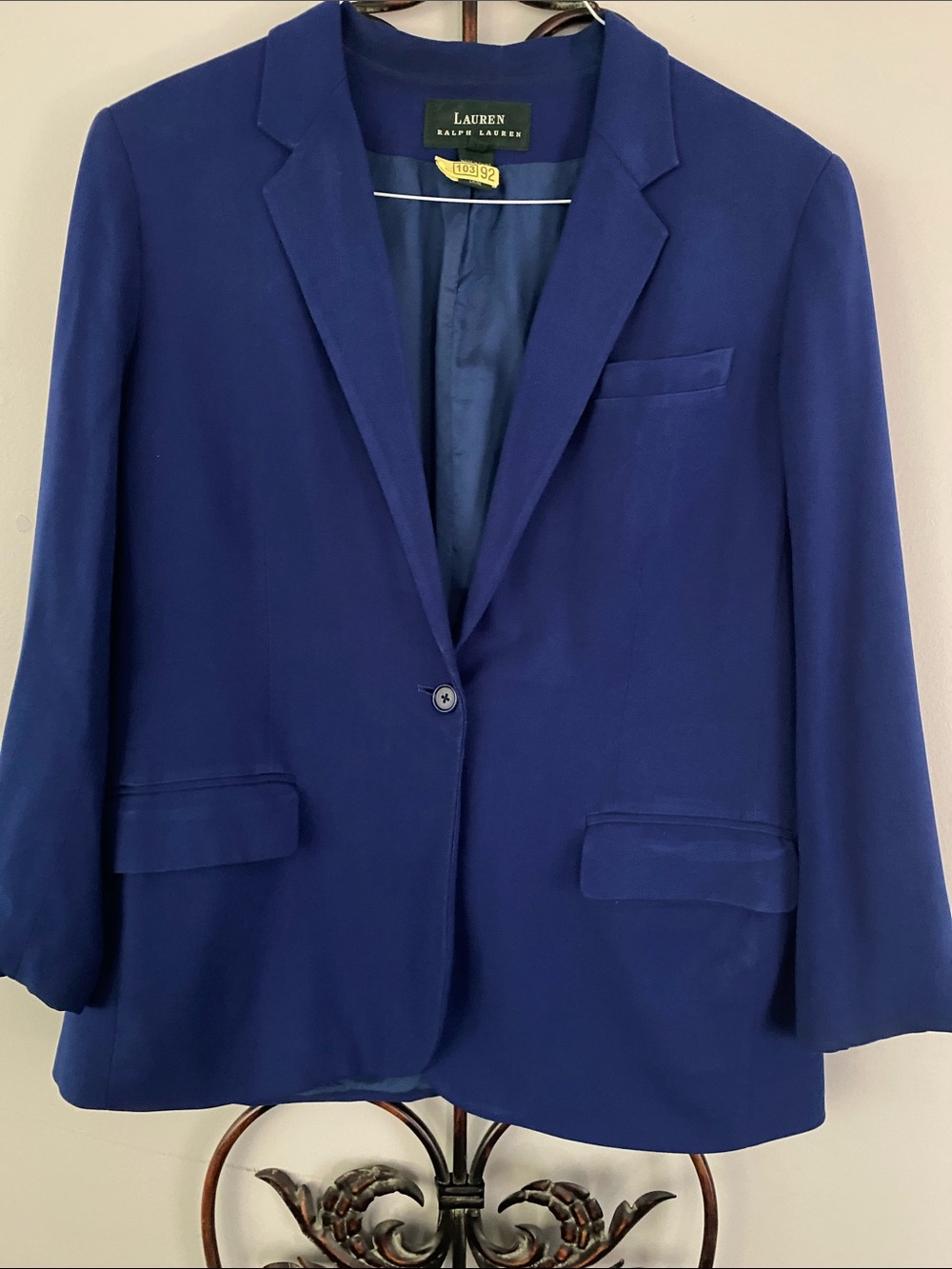 Lauren Ralph Lauren Royal Blue Silk Single-Button Blazer
